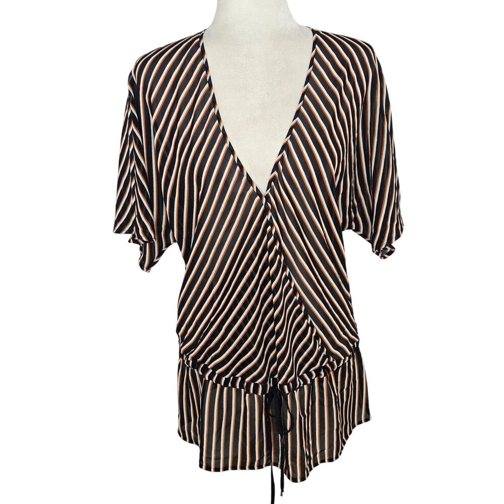 Coldwater Creek EUC striped surplice short sleeve blouse v-neck Medium 10-12